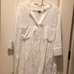 Anne Klein womens 100% Linen Tunic/cover up top blouse 3/4 sleeves Size Large